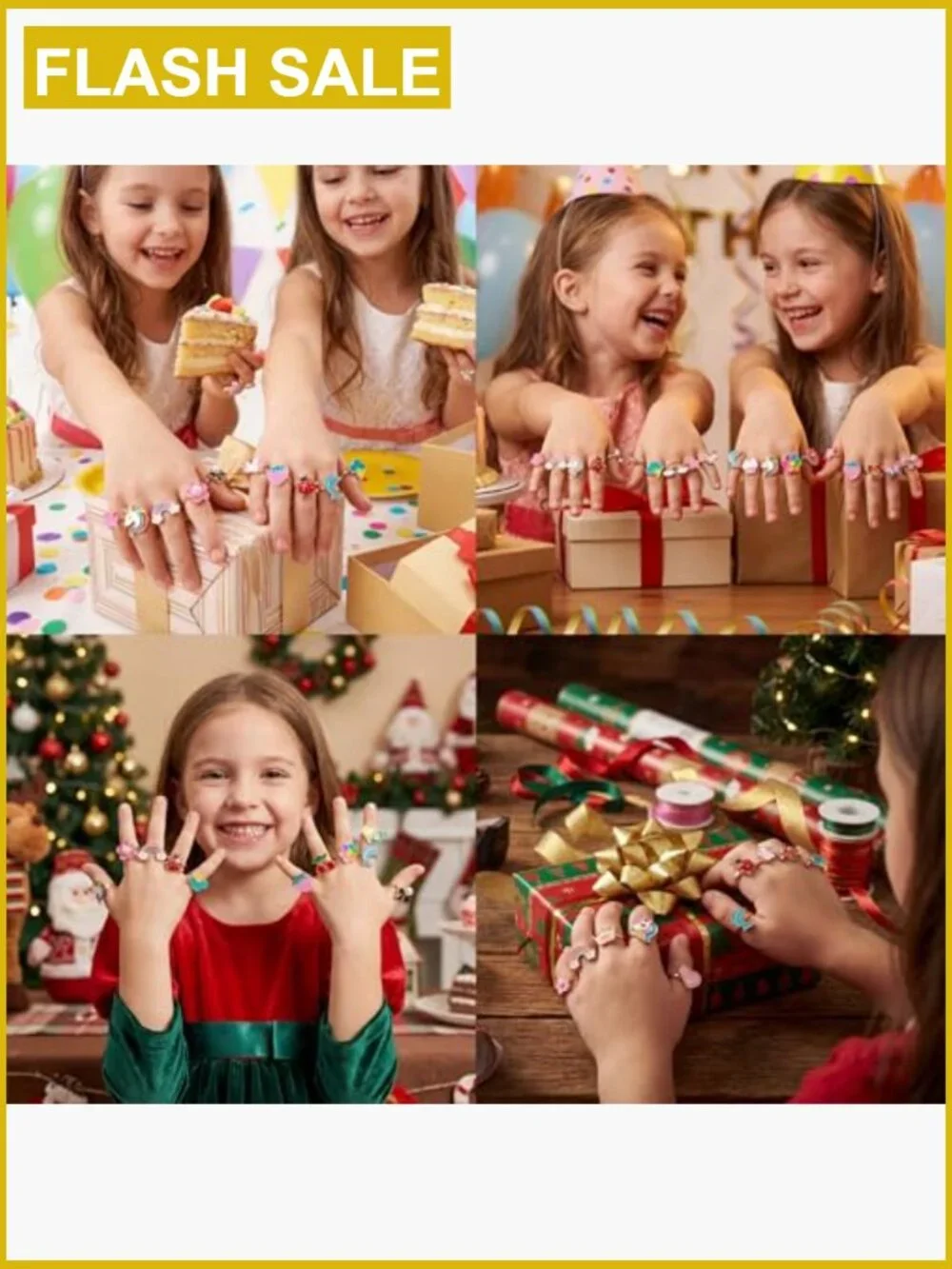 36 Piece Kids Play Ring Set for Girls - Adjustable Unicorn Rings Toys in Gift